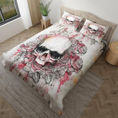 Skull Rose With Drop Of Blood Duvet Cover Set - Wonder Skull