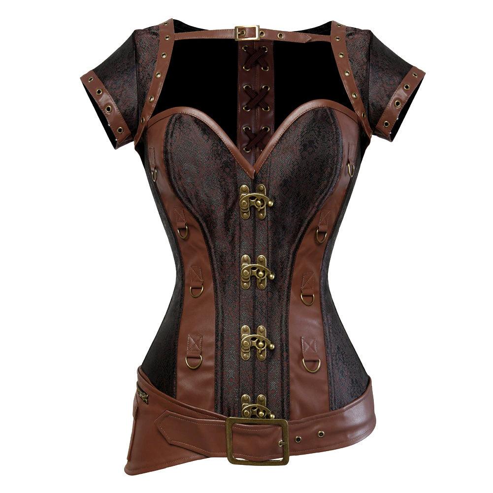 Steampunk Short Sleeve Corsets, Sexy Leather Clubwear For Women - Wonder Skull