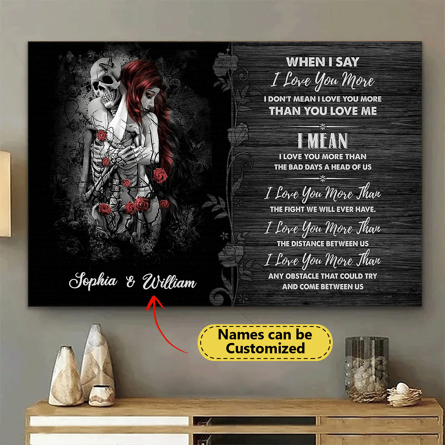 When I Say - Gothic Skull Girl Personalized Horizontal Canvas - Wonder Skull