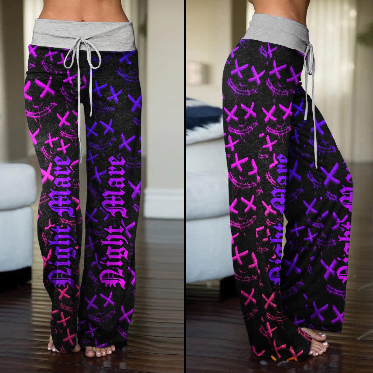 Face Smile Pattern Pink High-waisted Straight-leg Trousers - Wonder Skull