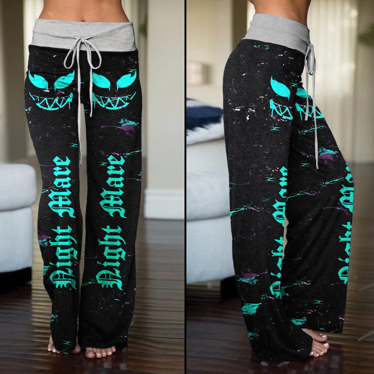 Nightmare Cyan Skull Smile High-waisted Straight-leg Trousers - Wonder Skull