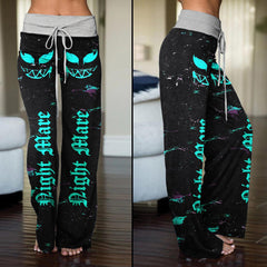 Nightmare Cyan Skull Smile High-waisted Straight-leg Trousers - Wonder Skull