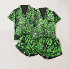Skull Gothic Green Sexy Pajama Sets With Short Sleeve - Wonder Skull