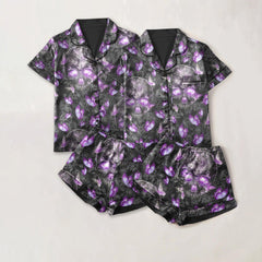 Skull Butterfly Purple Sexy Pajama Sets With Short Sleeve - Wonder Skull