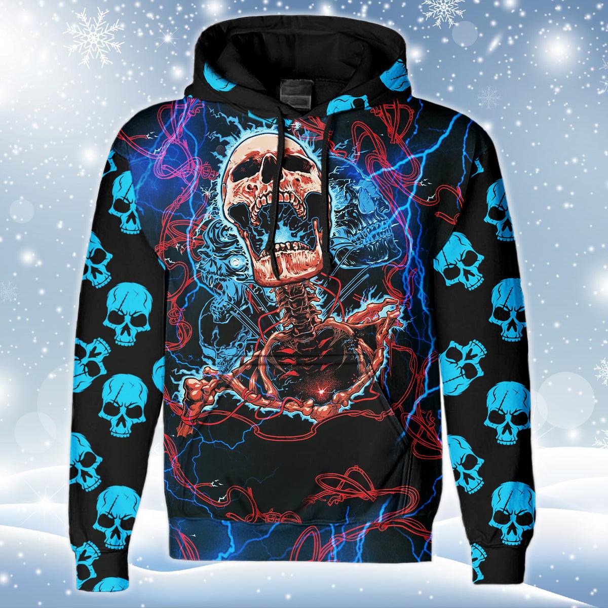 Thunder Skeleton Skull Print Unisex Pullover Hoodie-Wonder Skull