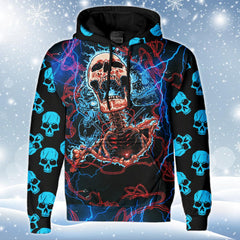Thunder Skeleton Skull Print Unisex Pullover Hoodie-Wonder Skull