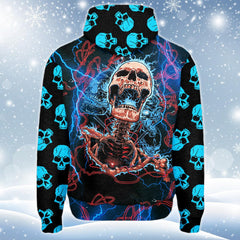 Thunder Skeleton Skull Print Unisex Pullover Hoodie-Wonder Skull
