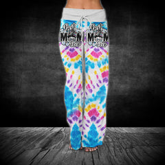 Tiedye Blue Yelow Skull Mom V-Neck Shirt And Wide Legs Pants - Wonder Skull