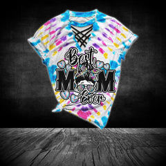 Tiedye Blue Yelow Skull Mom V-Neck Shirt And Wide Legs Pants - Wonder Skull