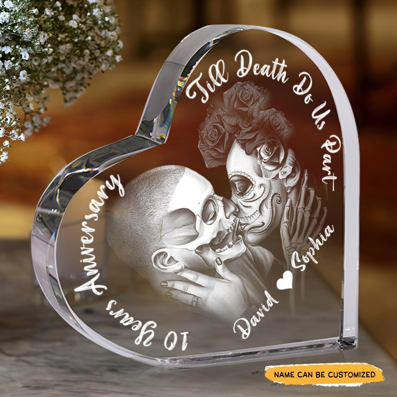 Till Death - Customized 10th Anniversary Gifts Couple Crystal Heart - Wonder Skull