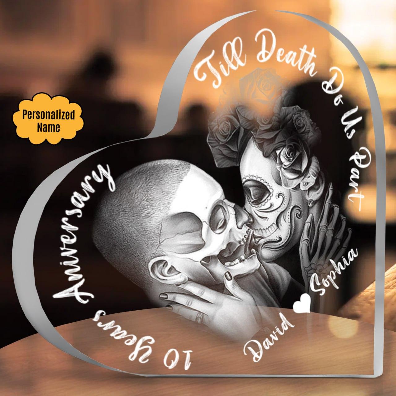 Till Death - Customized 10th Anniversary Gifts Couple Crystal Heart - Wonder Skull