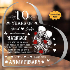 Time Line - Customized 10th Marriage Gifts Couple Crystal Heart - Wonder Skull