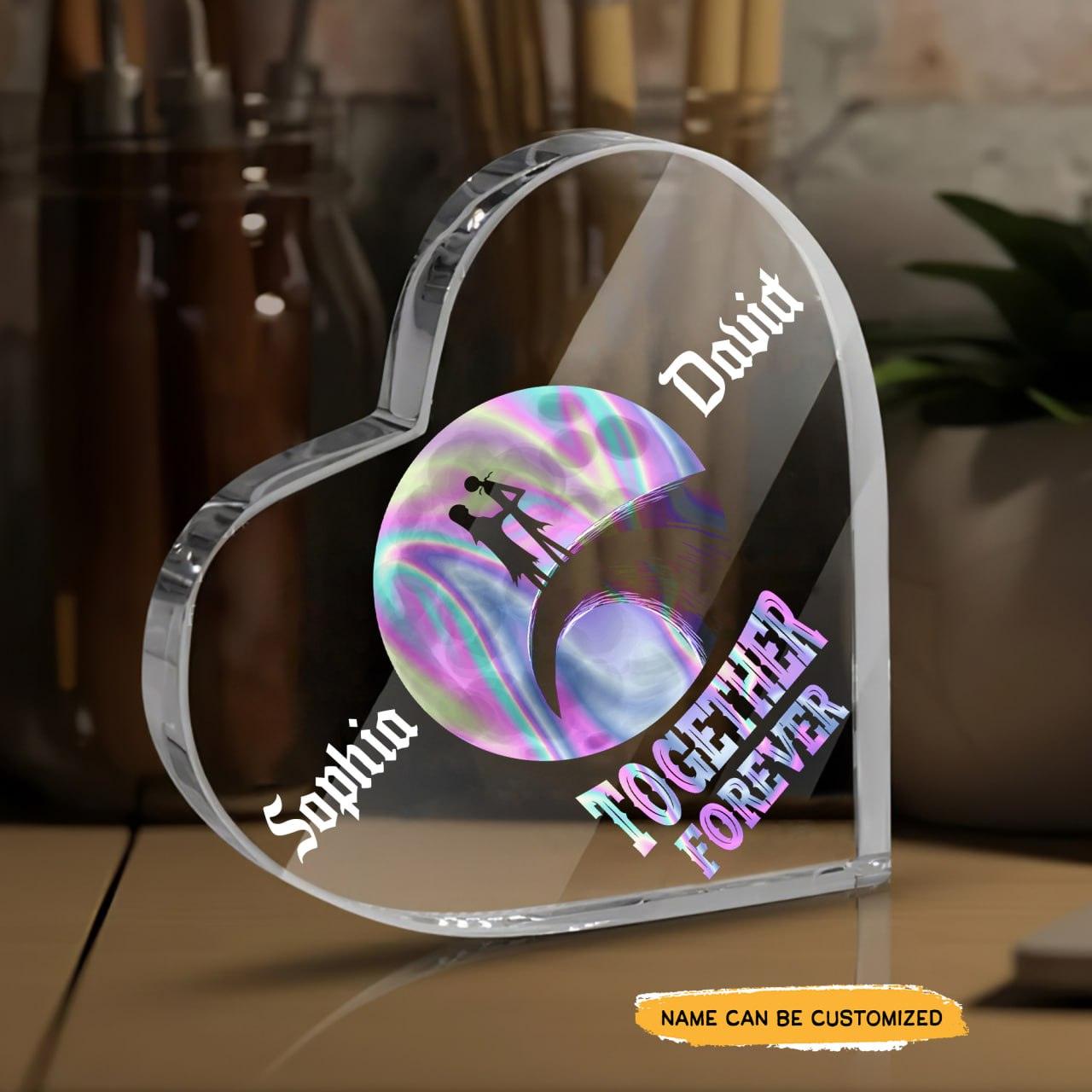 Together Forever - Customized Skull Couple Crystal Heart Anniversary Gifts - Wonder Skull