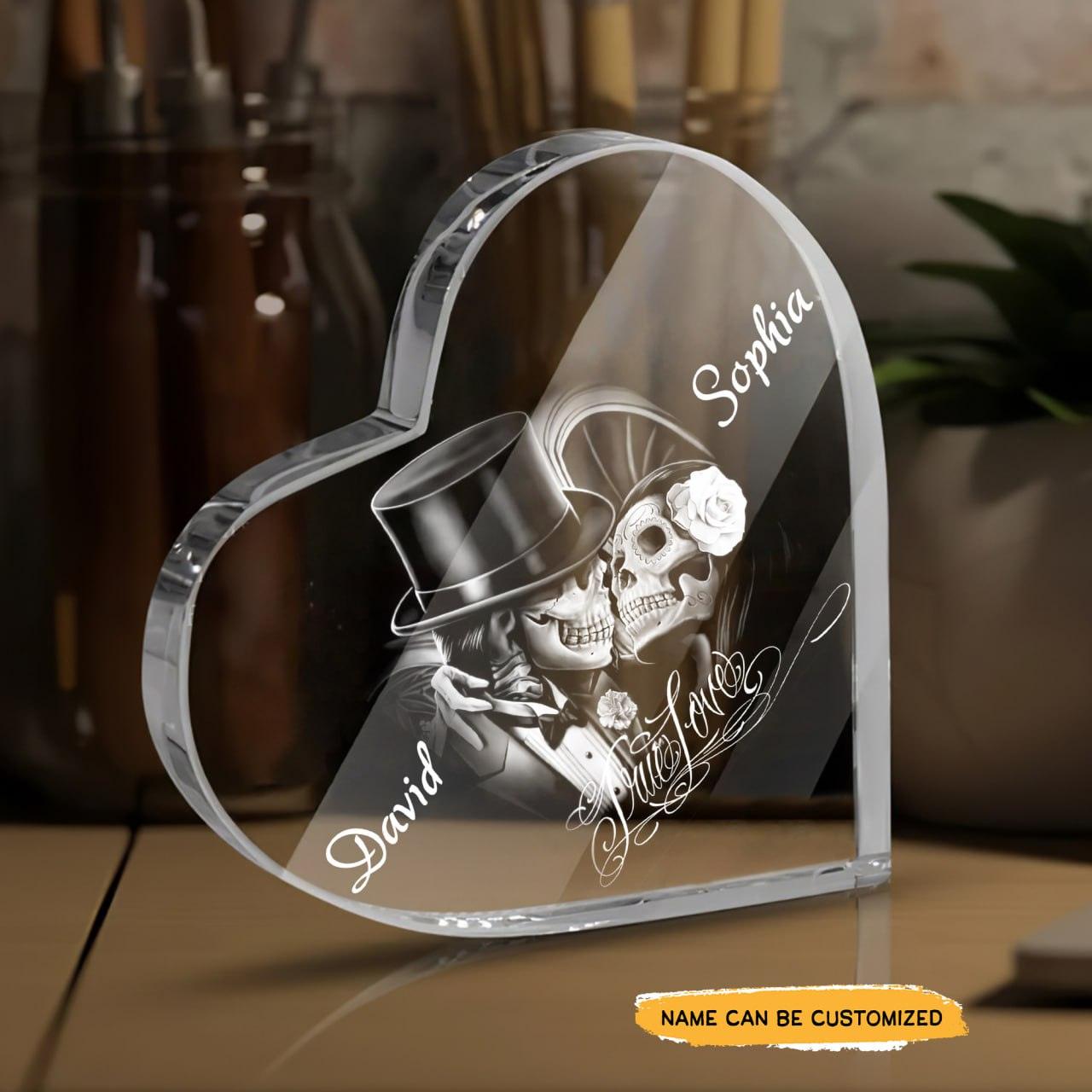 True Love - Customized Skull Couple Crystal Heart Anniversary Gifts - Wonder Skull
