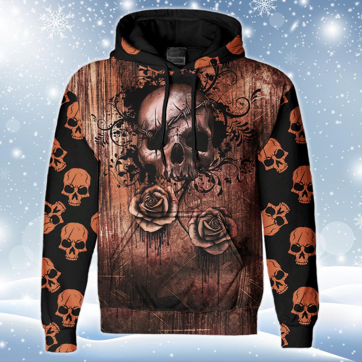 Vintage Brown Skull Print Unisex Pullover Hoodie-Wonder Skull