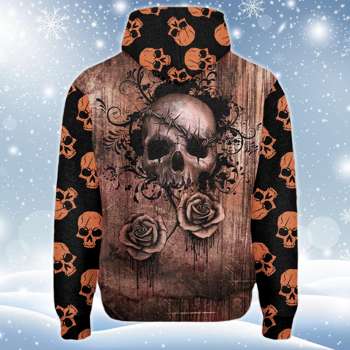 Vintage Brown Skull Print Unisex Pullover Hoodie-Wonder Skull