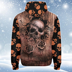 Vintage Brown Skull Print Unisex Pullover Hoodie-Wonder Skull