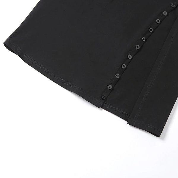 Vintage Gothic A-Line Cut Long Skirt, Sexy Buckle Front Clubwear For Women - Wonder Skull