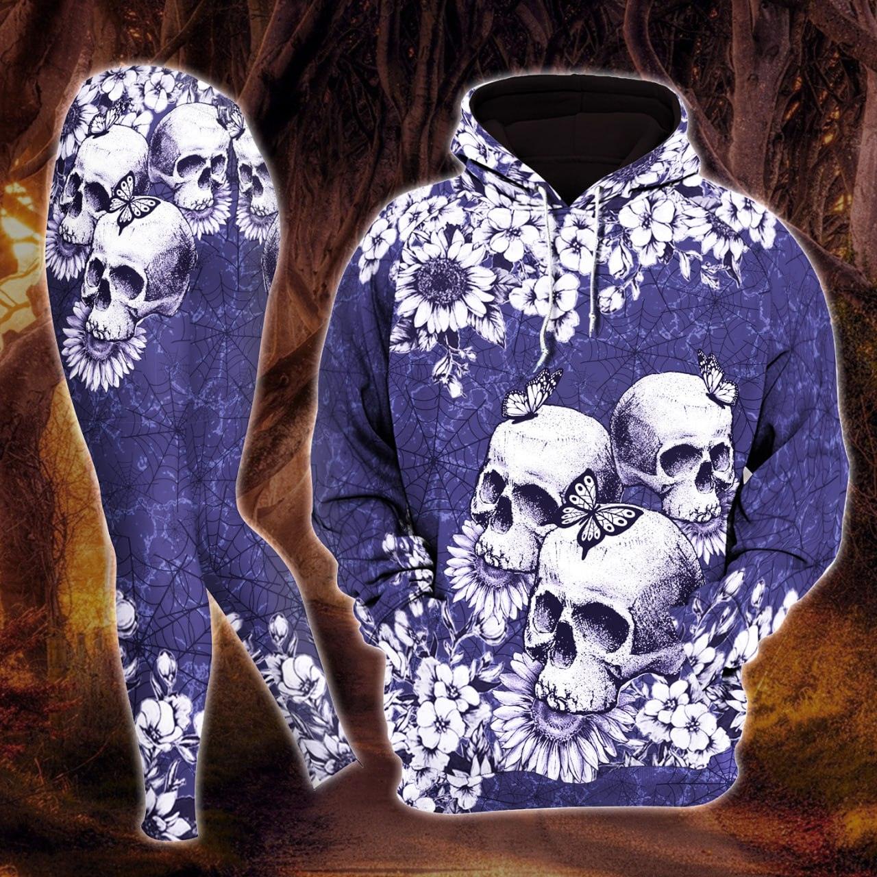 Violet Gothic Skull Artwork Combo Hoodie and Leggings - Wonder Skull