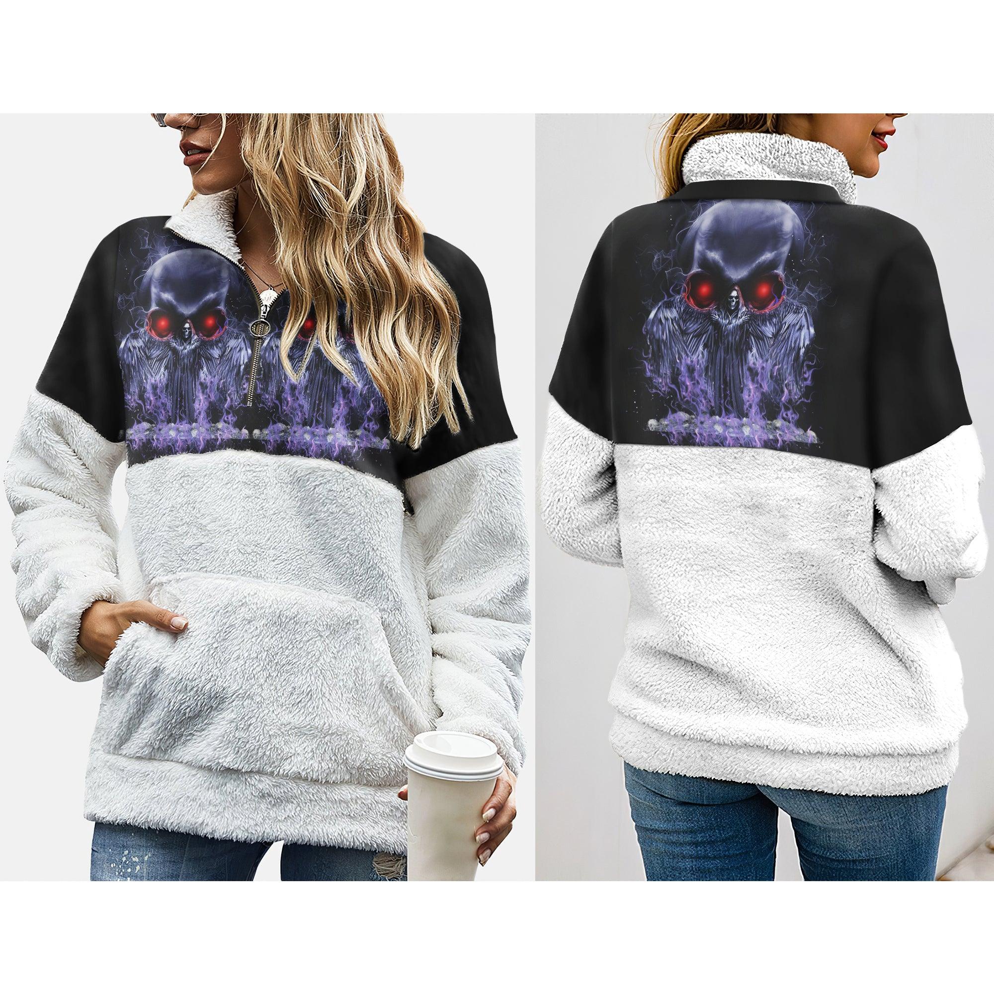 Violet Skull Fleece Sweatshirt With Half Zip - Wonder Skull