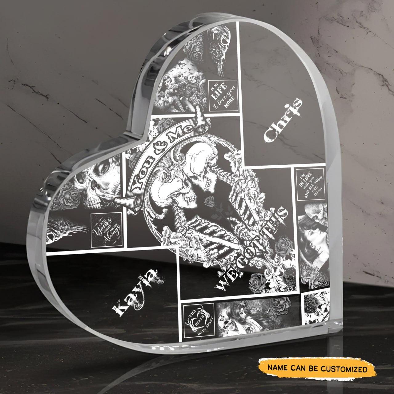 We Got This - Customized Skull Couple Crystal Heart Anniversary Gifts - Wonder Skull