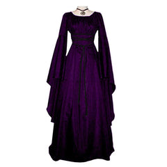 Witchy Goth Dress, Elegant Velvet Long Sleeve Costume For Women - Wonder Skull