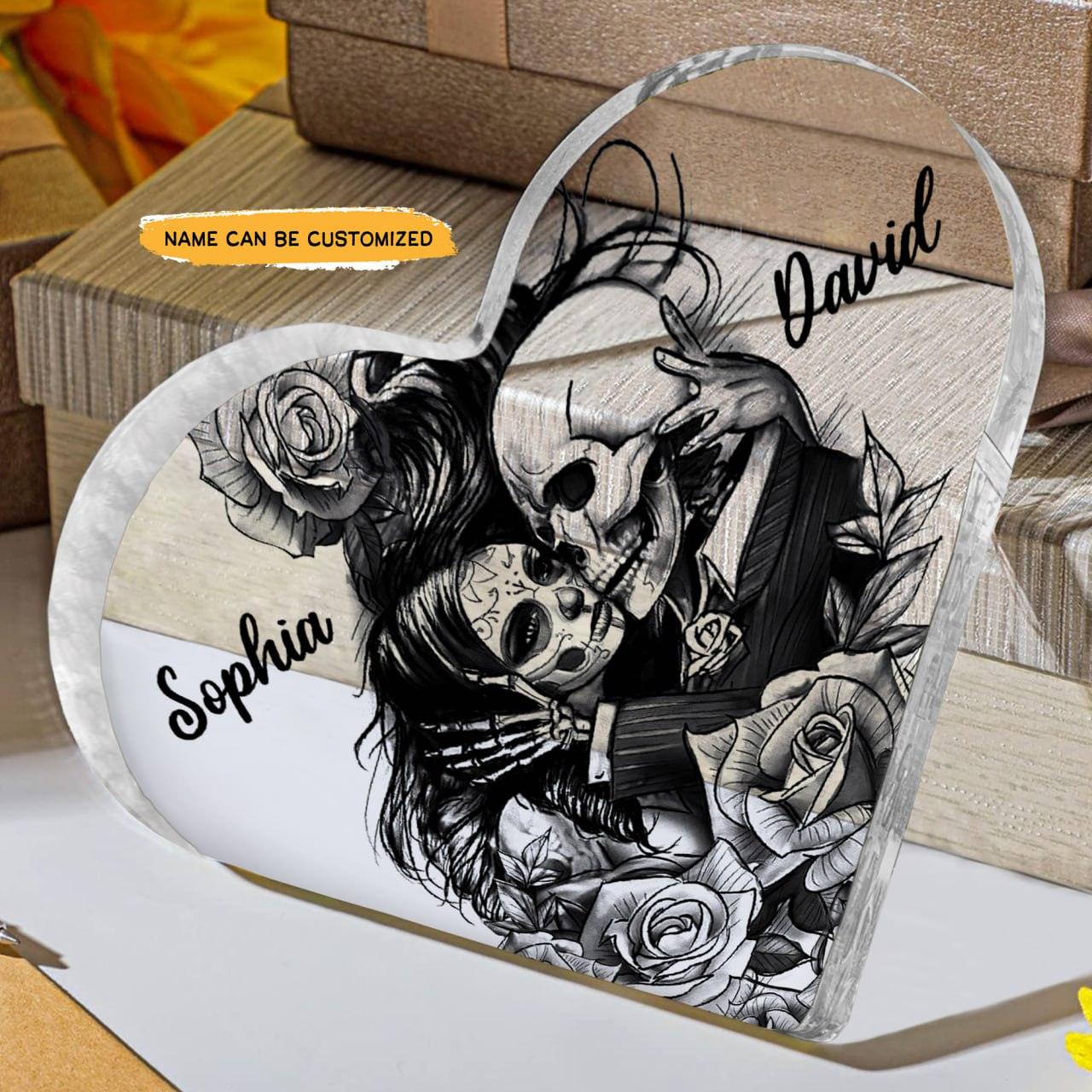 You are mine - Customized Skull Couple Crystal Heart Anniversary Gifts - Wonder Skull