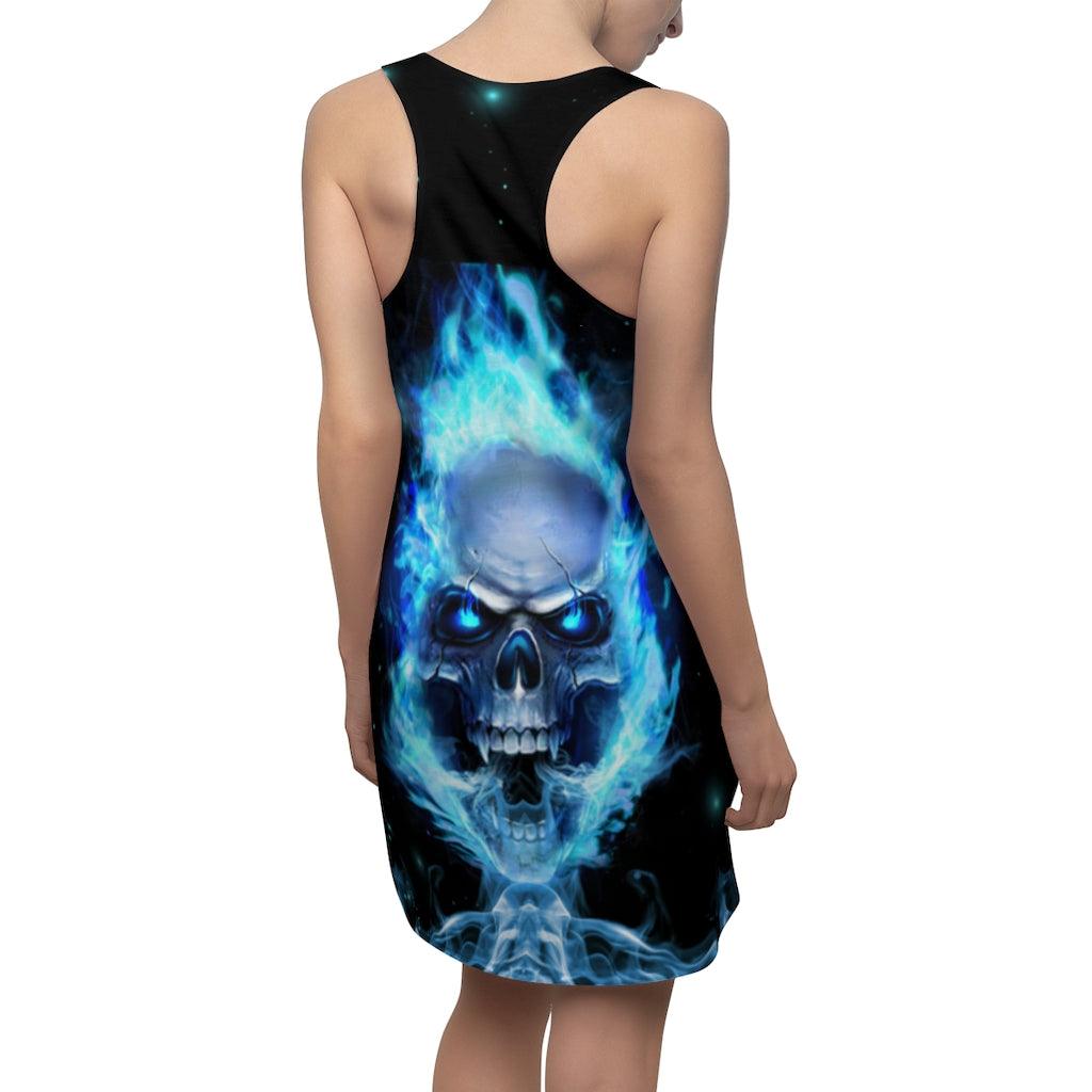 Fire Turquoise Skull Women's Cut & Sew Racerback Dress - Wonder Skull