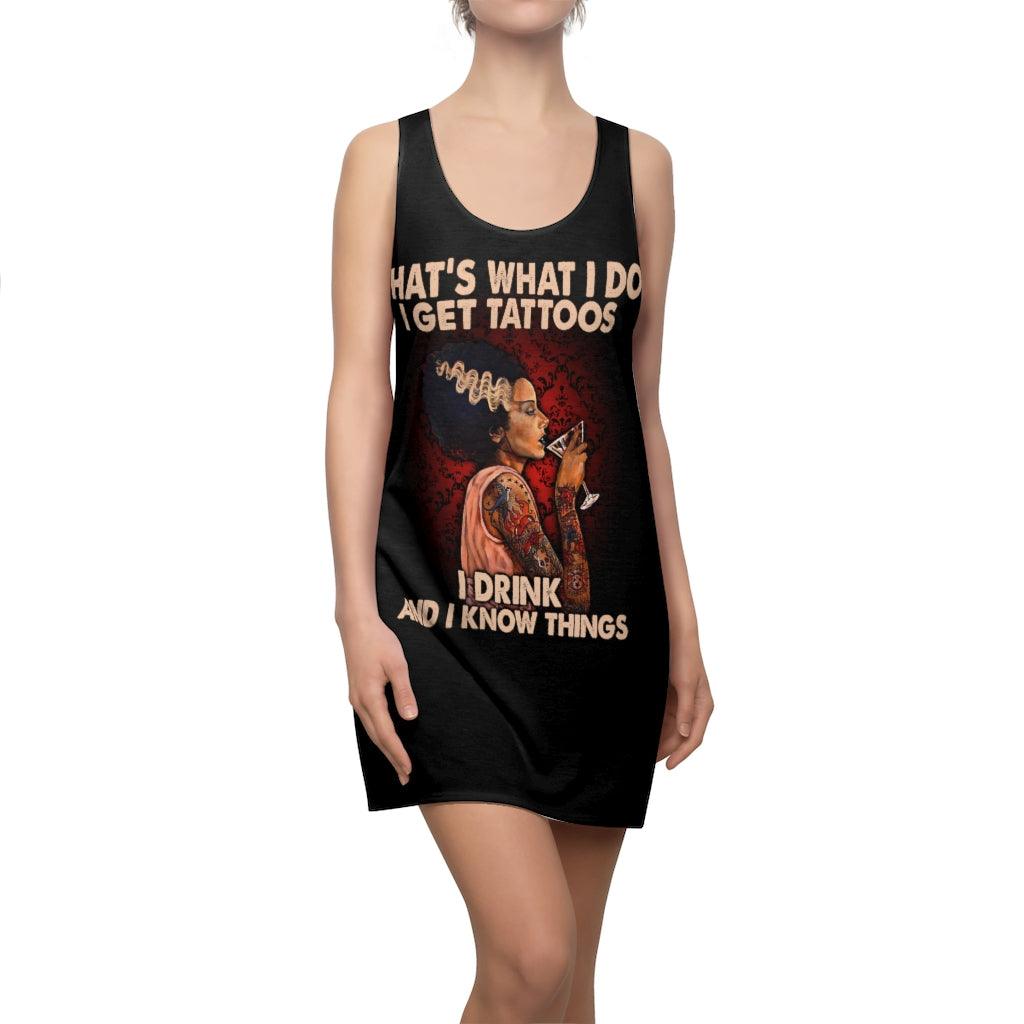 That's What I Do I Get Tatoos Women's Cut & Sew Racerback Dress - Wonder Skull