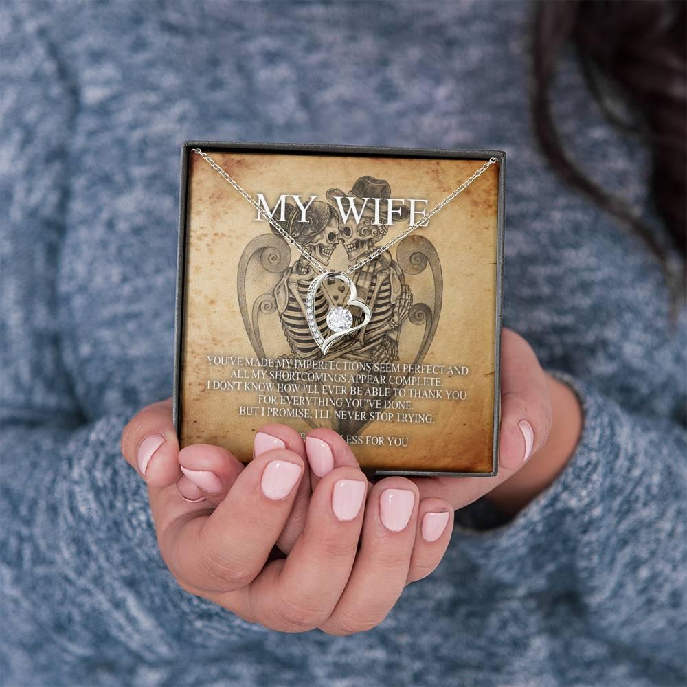 To My Wife Forever Love Necklace with Mahogany Style Wooden Box - Wonder Skull