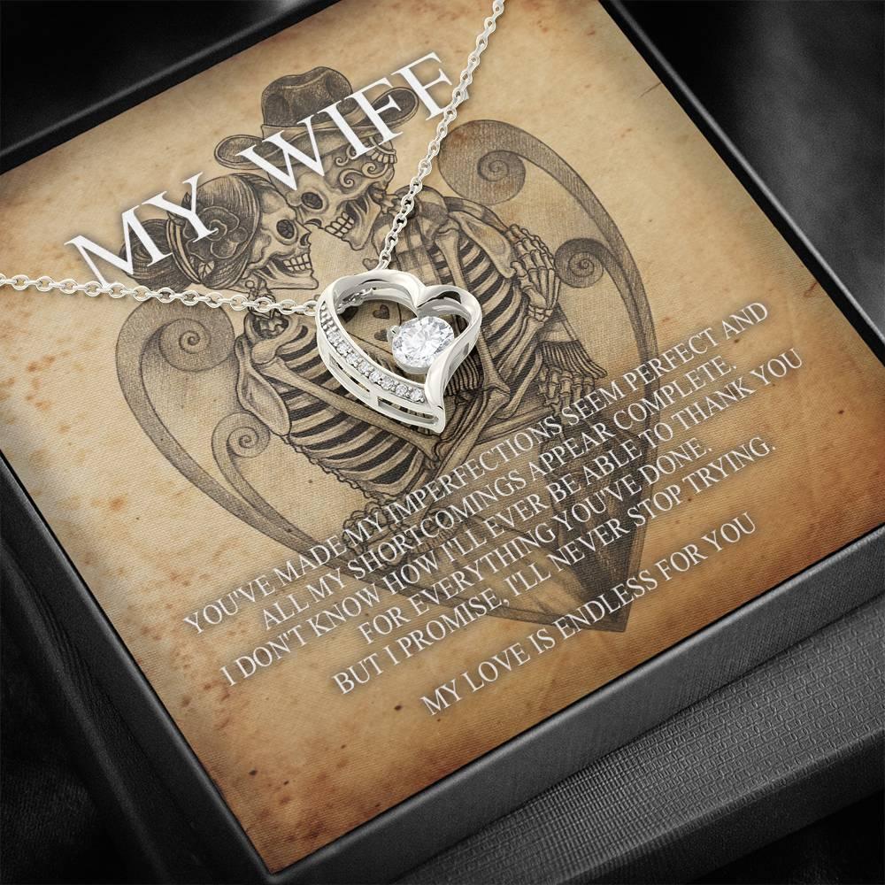 To My Wife Forever Love Necklace with Mahogany Style Wooden Box - Wonder Skull