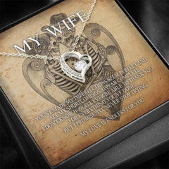 To My Wife Forever Love Necklace with Mahogany Style Wooden Box - Wonder Skull