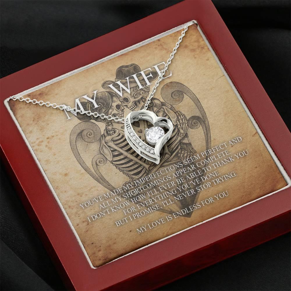 To My Wife Forever Love Necklace with Mahogany Style Wooden Box - Wonder Skull