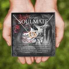 To My Soulmate Interlocking Hearts with Mahogany Style Luxury Box & POD Message Card - Wonder Skull