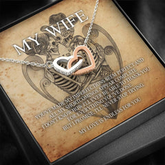 To My Wife Interlocking Hearts with Mahogany Style Luxury Box & POD Message Card - Wonder Skull