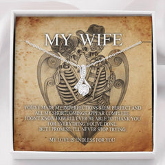 To My Wife Alluring Beauty Necklace with Mahogany Style Luxury Box & POD Message Card - Wonder Skull