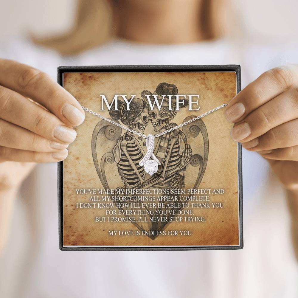 To My Wife Alluring Beauty Necklace with Mahogany Style Luxury Box & POD Message Card - Wonder Skull