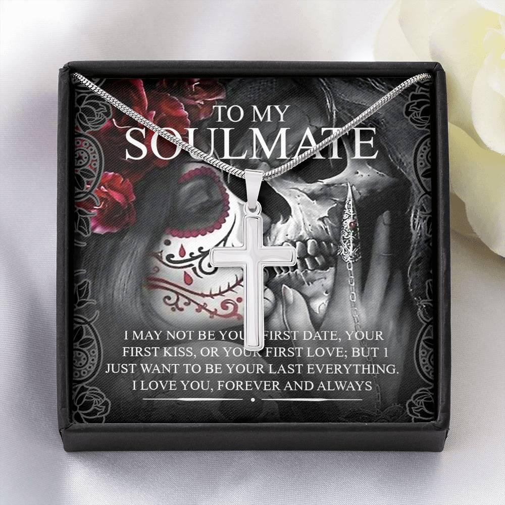 To My Soulmate Artisan Crafted Cross with Mahogany Style Luxury Box & POD Message Card - Wonder Skull