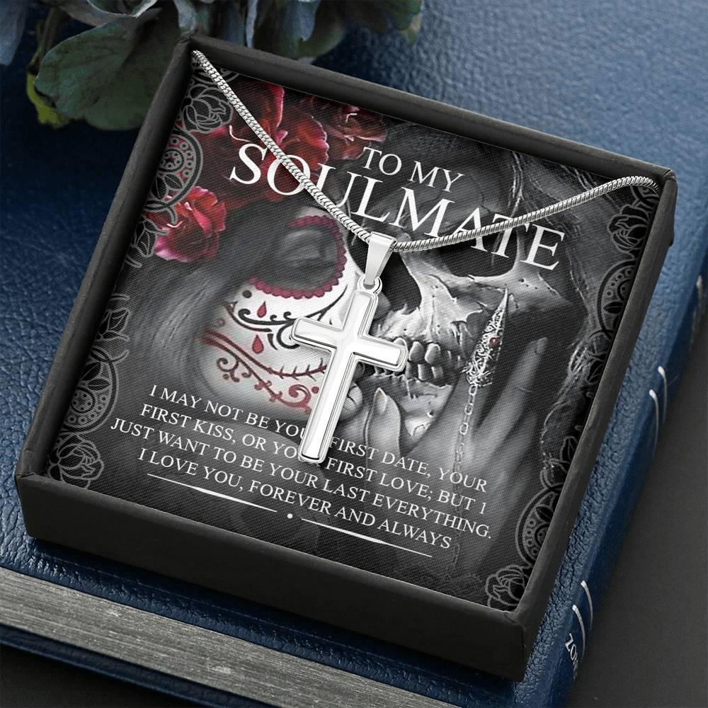 To My Soulmate Artisan Crafted Cross with Mahogany Style Luxury Box & POD Message Card - Wonder Skull