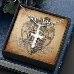 To My Wife Artisan Crafted Cross with Mahogany Style Luxury Box & POD Message Card - Wonder Skull