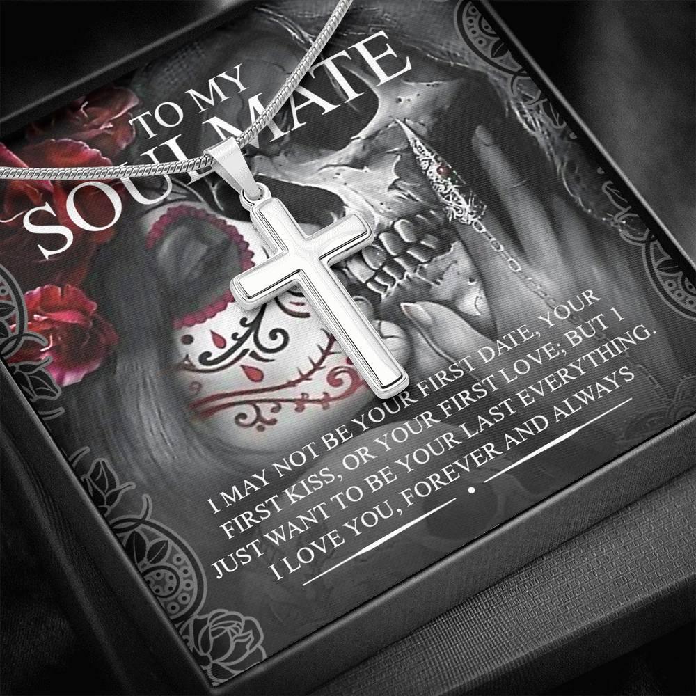 To My Soulmate Artisan Crafted Cross with Mahogany Style Luxury Box & POD Message Card - Wonder Skull