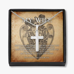 To My Wife Artisan Crafted Cross with Mahogany Style Luxury Box & POD Message Card - Wonder Skull