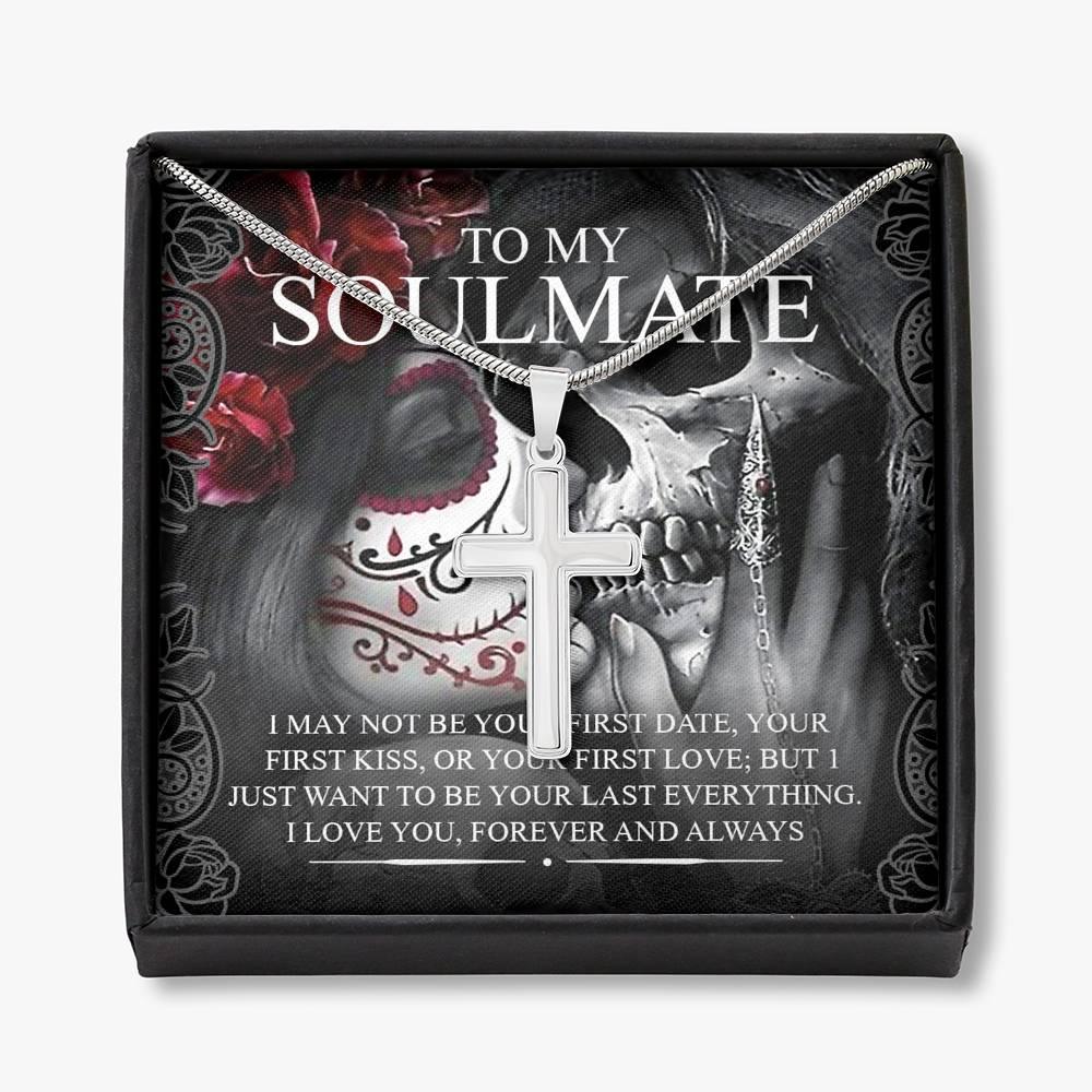 To My Soulmate Artisan Crafted Cross with Mahogany Style Luxury Box & POD Message Card - Wonder Skull