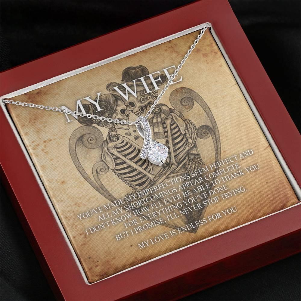 To My Wife Alluring Beauty Necklace with Mahogany Style Luxury Box & POD Message Card - Wonder Skull