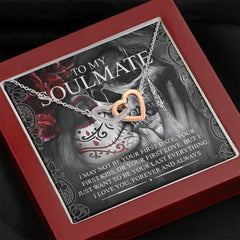 To My Soulmate Interlocking Hearts with Mahogany Style Luxury Box & POD Message Card - Wonder Skull