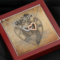 To My Wife Interlocking Hearts with Mahogany Style Luxury Box & POD Message Card - Wonder Skull