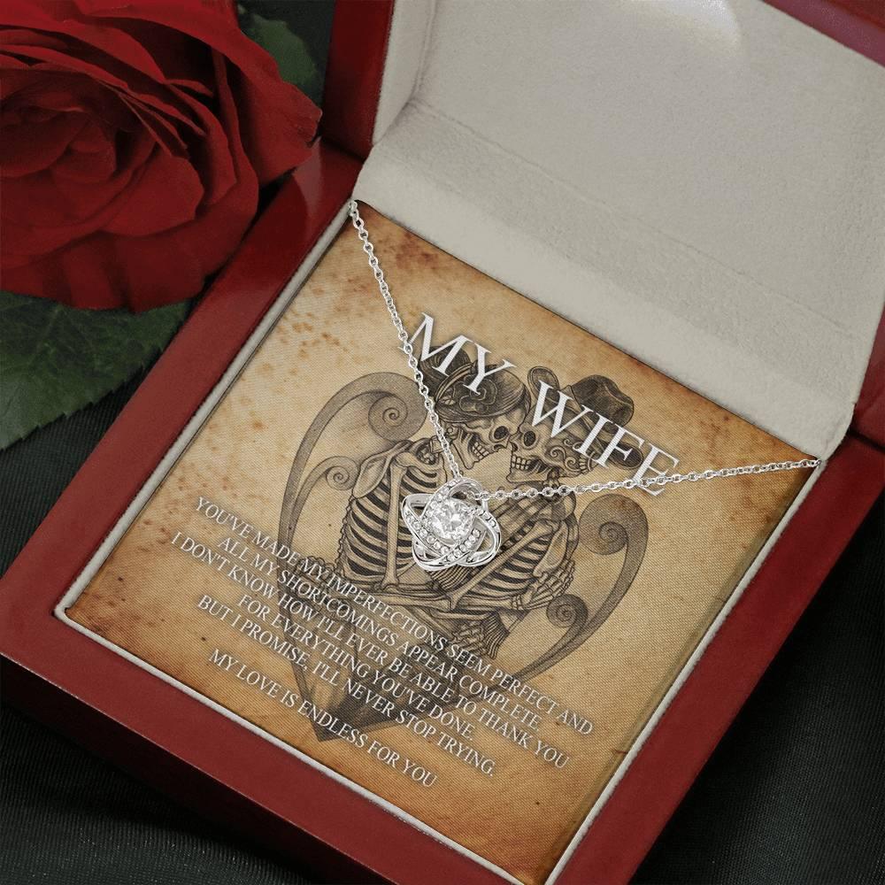 To My Wife Love Knot with Mahogany Style Luxury Box & POD Message Card - Wonder Skull