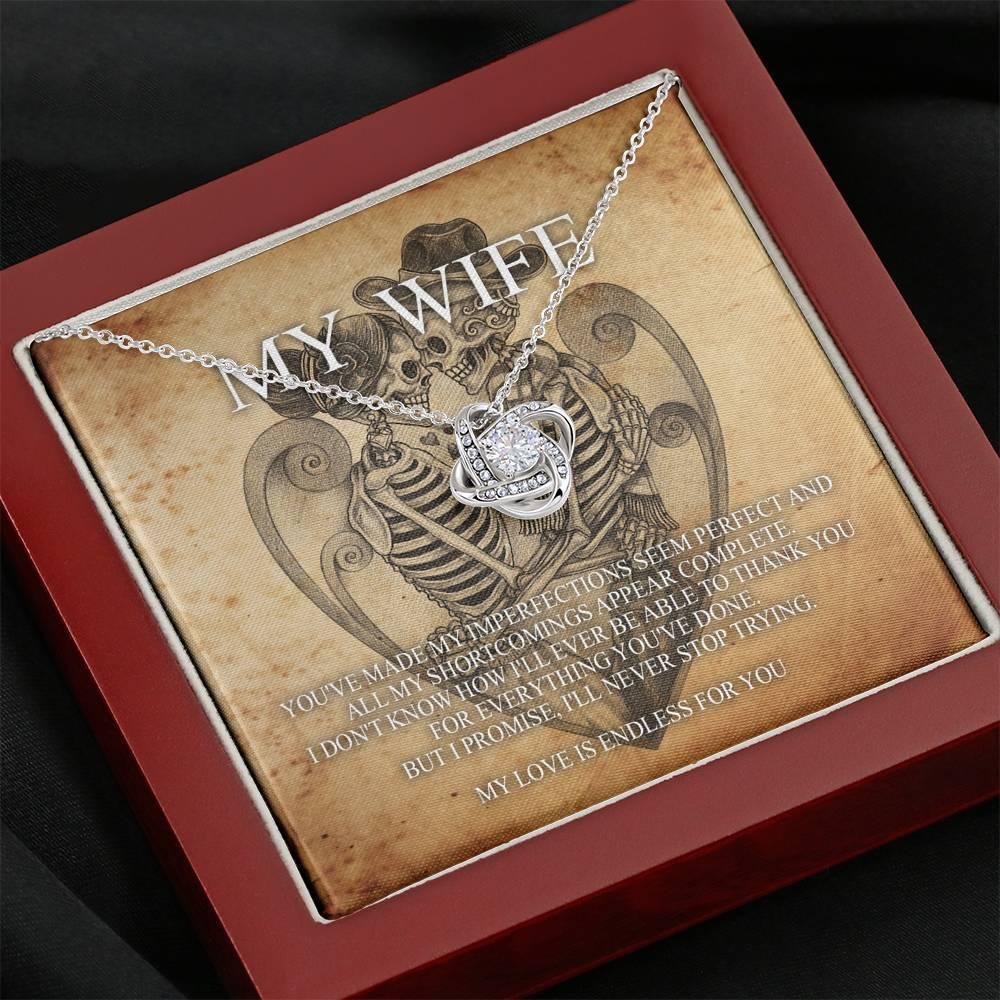To My Wife Love Knot with Mahogany Style Luxury Box & POD Message Card - Wonder Skull
