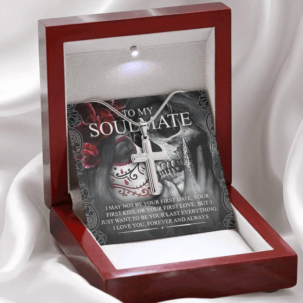 To My Soulmate Artisan Crafted Cross with Mahogany Style Luxury Box & POD Message Card - Wonder Skull