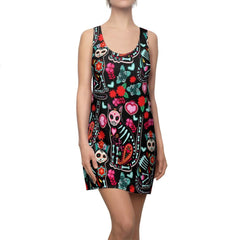 Gothic Skull Cats Women's Cut & Sew Racerback Dress - Wonder Skull